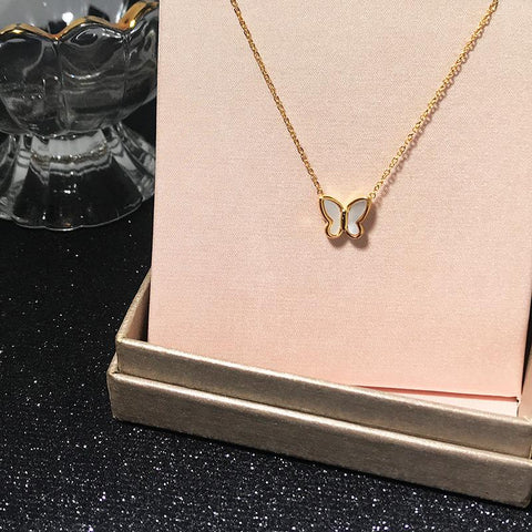 Korean Acrylic Butterfly Pendant Necklace For Women Gold Color-JW01336-Veeddydropshipping