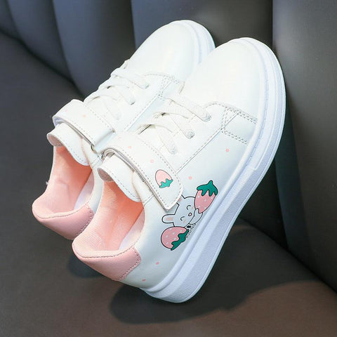 Children&#39;s Shoes Cartoon Strawberry Sports Shoes for Girls 2023 Kids Fashion White Shoes Korean PU Breathable Casual Sneakers