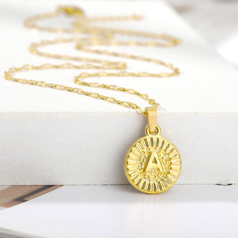 A-Z initial Round Letter Pendant Necklace For Women Steel -JW01230-Veeddydropshipping