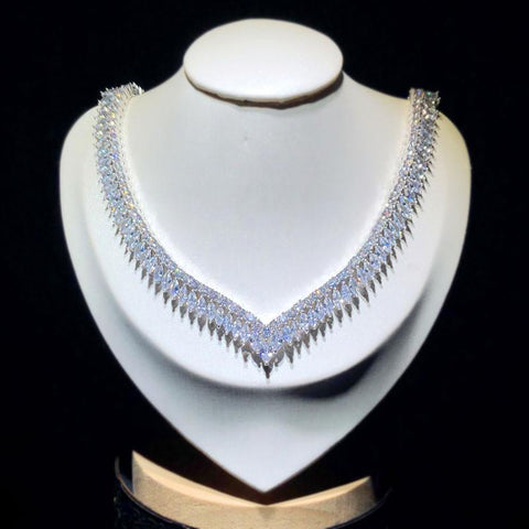 Sterling S925 Zirconia Leaves Bridal Drop Earrings Necklaces  -JW00225-Veeddydropshipping