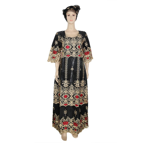Women African Bazin Riche Dashiki Embroidery Dresses-WF01512-Veeddydropshipping