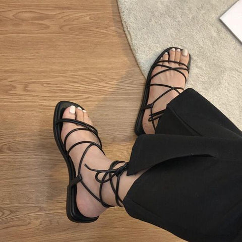 Sexy Flat Casual Cross-Tie Open Toe Fairy Style Narrow-BS00894-Veeddydropshipping
