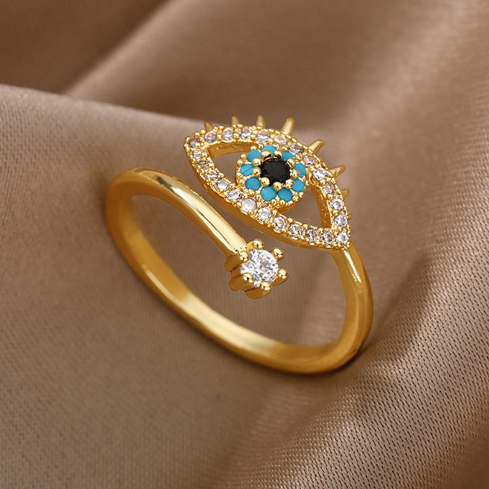 Lucky Eye Rings For Women Opening Adjustable Stainless Steel Ring -JW01392-Veeddydropshipping