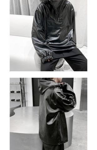 PU Leather Darkwear Solid Color High Street Long Sleeve-MF01359-Veeddydropshipping
