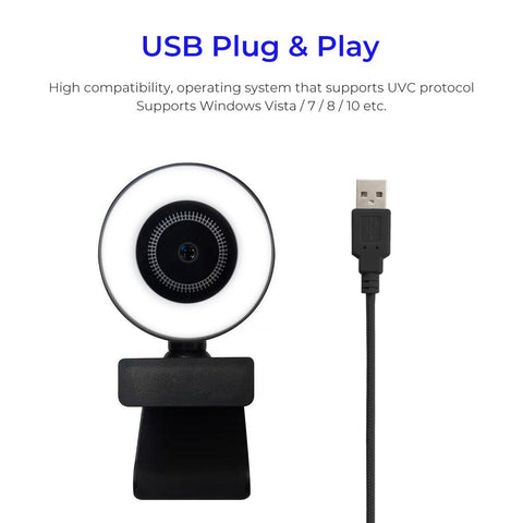 Webcam Auto Focus USB Camera  with Fill Light Round  -CO00076-Veeddydropshipping