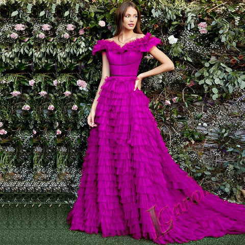 Off Shoulder Evening Dress V-neck Tiered Gelitter-WF01588-Veeddydropshipping