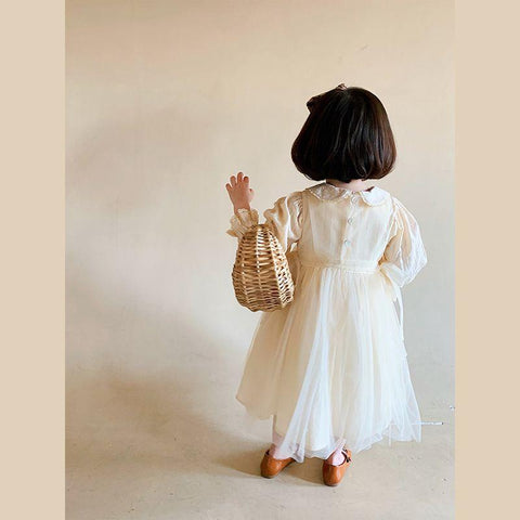 1-9Y New Baby Kid Girl Spring Summer Cream Color Kids infant Dress-TB00836-Veeddydropshipping