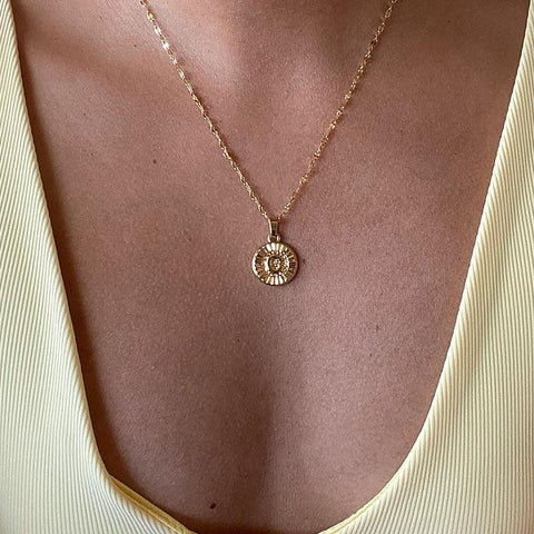 A-Z initial Round Letter Pendant Necklace For Women Steel -JW01230-Veeddydropshipping