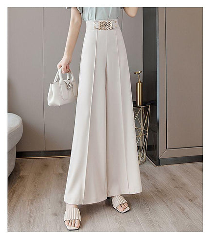 Lady Fashion High Waist Metal Spliced Wide Leg Pants-WF00506-Veeddydropshipping