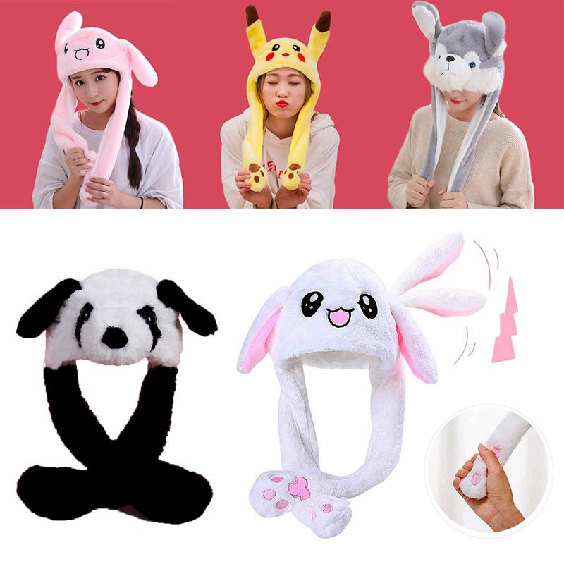Plush Can Moving Bunny Ears Hat with Earflaps Movable-MF00973-Veeddydropshipping