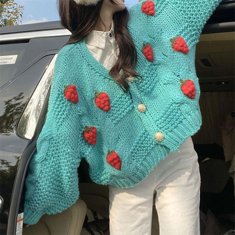 Women Star Embroidered Cardigan V-neck Knitted Sweater-Veeddydropshipping