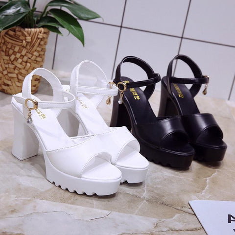 Shoes White High Heels Sandals Women Thick Sandals-BS00870-Veeddydropshipping