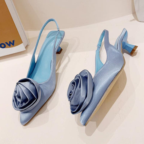 Sandals Flower Decoration Pump Pink Pointed Toe Slingback-BS00897-Veeddydropshipping