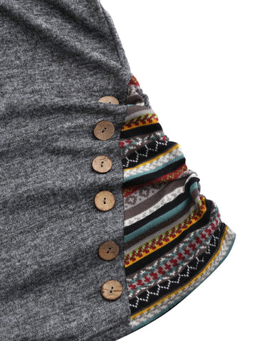 Tribal Geometric Stripe Panel Hooded Knit Top Long Sleeve-Veeddydropshipping