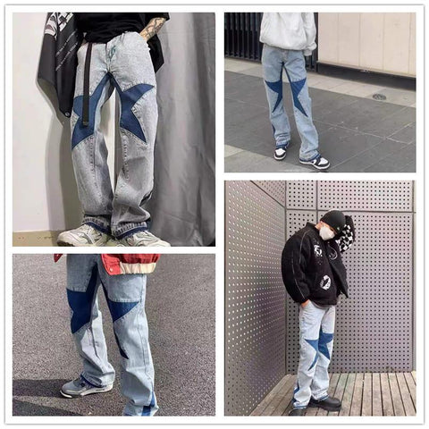 Straight Mid Rise Men Jean Wide Leg Solid Color Hip Hop-MF00621-Veeddydropshipping