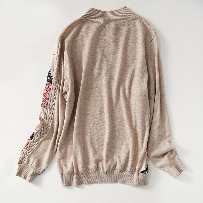 Neck Print Spliced Knitwear Pullovers Threaded Clothing-Veeddydropshipping