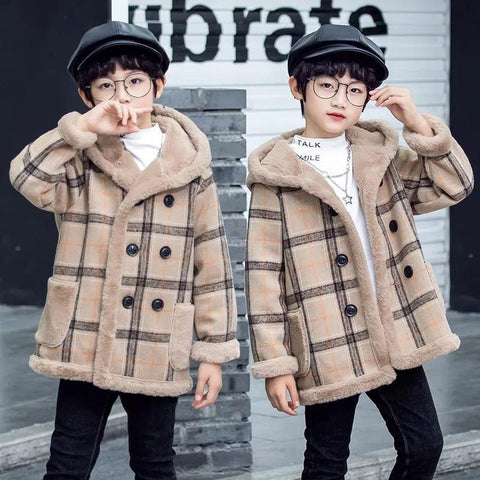 Boys Autumn Winter Coat Plus Velvet Thick Woolen-Veeddydropshipping