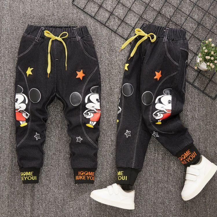 Autumn Winter Children&#39;s Thickened Jeans Baby Boys Girls Cartoon Mickey-TB01256-Veeddydropshipping