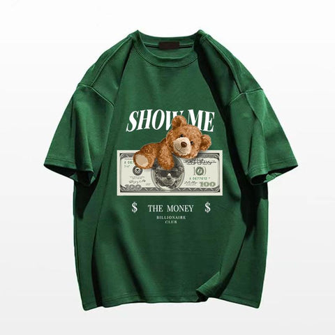 Cotton Cartoon Bear Print Short Sleeve Top-MF00034-Veeddydropshipping