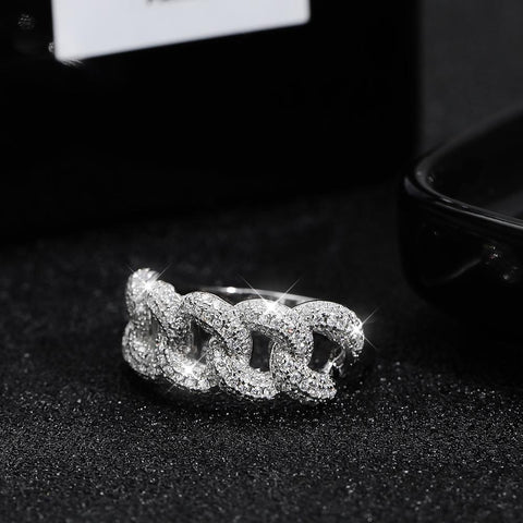 8mm Full Moissanite Cuban  925 Sterling Sliver Plated Ring-JW00024-Veeddydropshipping