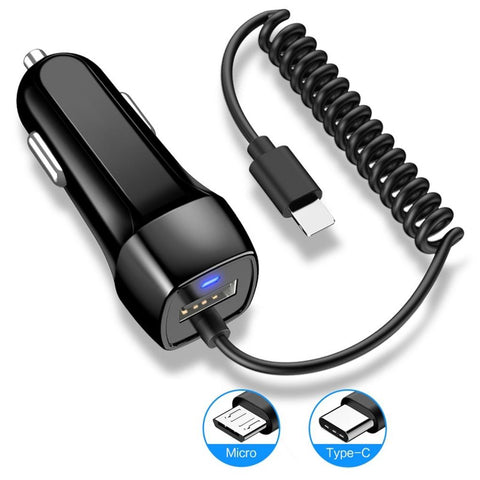 USB Car Charger With Spring USB Cable Cigarette-PA01197-Veeddydropshipping