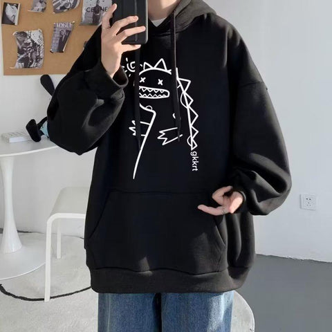 2023 Sweater Men's Hooded Dinosaur Print Loose Student Autumn Women's Round Neck-Veeddydropshipping
