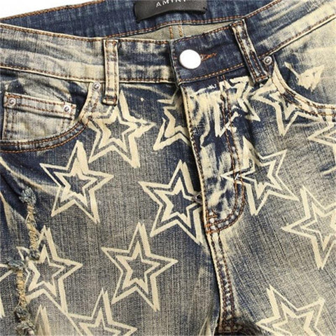 Ripped Jeans Male Scraped Off 3D Star Print Soft Casual-MF00573-Veeddydropshipping