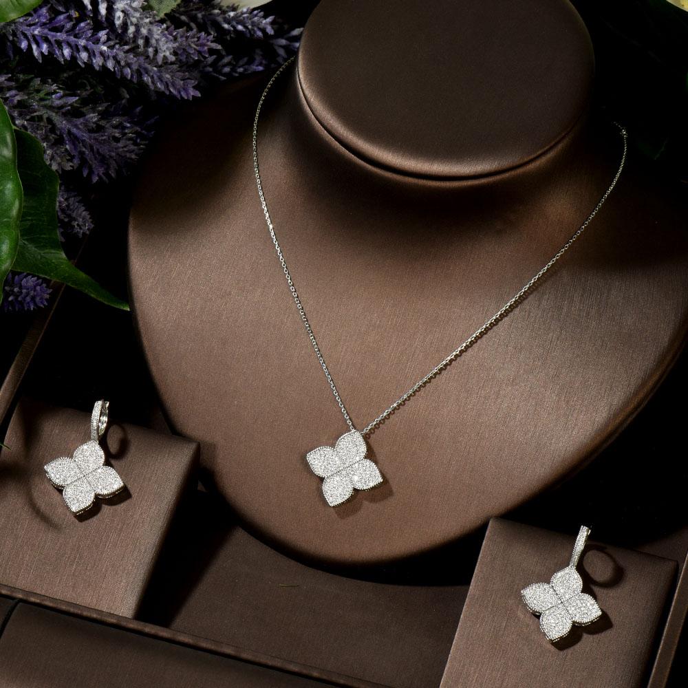 Luxury Sweet Lucky Clover Necklace and Earring Jewelry Set -JW01350-Veeddydropshipping