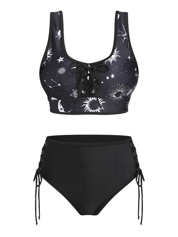 Bat Crescent Mesh Lace-Up Padded Bikini Set Women Fashion Summer Tankini Swimsuit -OS00075-Veeddydropshipping