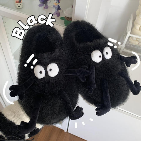 Cute Little Black Ball Plush Soft Comfortable Soft Shoes Ladies-BS01271-Veeddydropshipping