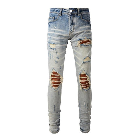 Distressed Blue Streetwear Skinny Stretch Destroyed Holes-MF00584-Veeddydropshipping