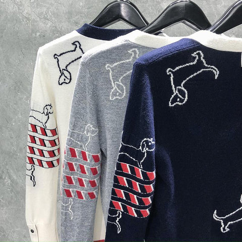 Cardigan Sweaters Puppy Printed Plaid Striped Women Sweaters-WF00256-Veeddydropshipping