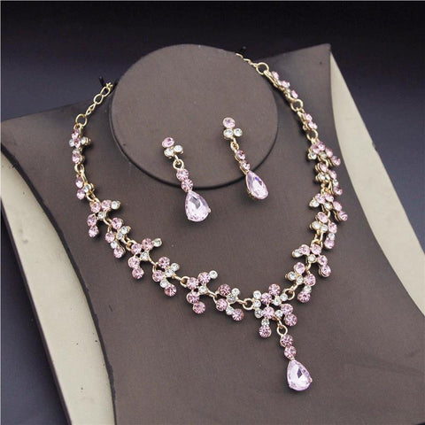 Fashion Bridal Jewelry Sets  Earring Necklace Rhinestone Crystal  -JW00308-Veeddydropshipping