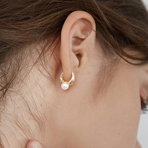 Simple Celebrity Style Gold Pearl Drop Earrings For Woman-JW00145-Veeddydropshipping