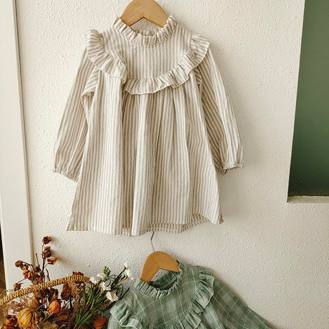 2022 Autumn Children Girls Dress Vestido New Long Sleeve Linen Cotton-TB00883-Veeddydropshipping