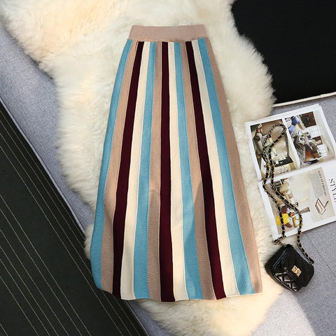 Vintage Striped Knitted Skirt Women-Veeddydropshipping