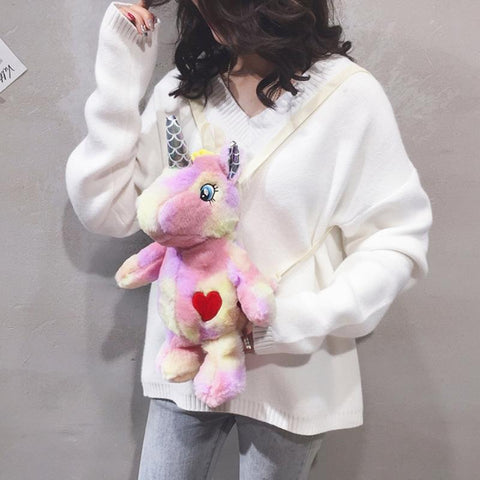 40cm Fluffy Unicorn Plush Backpack Kawaii Kindergarten- TB00069-Veeddydropshipping