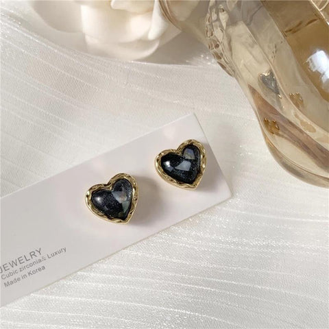 Heart Earring Women Classic Black White Stud Earrings Female -JW01429-Veeddydropshipping