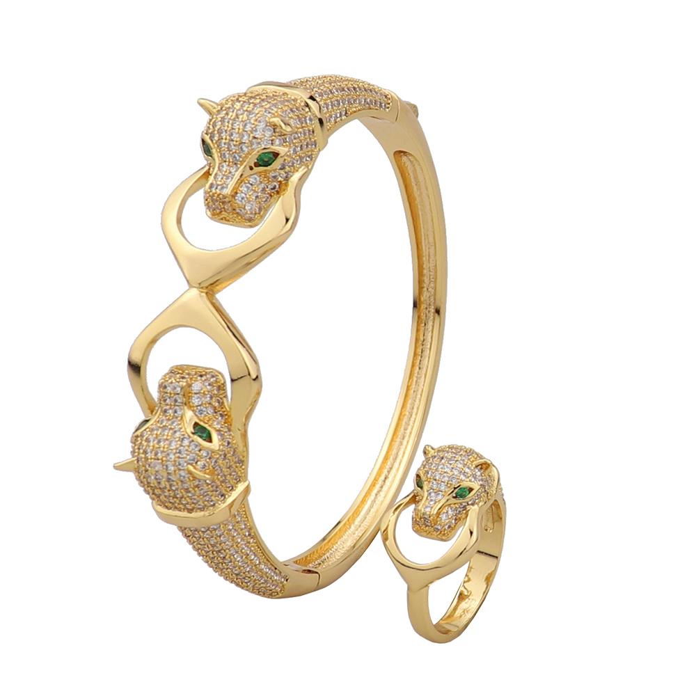 Luxury fashion classic leopard head bracelet with Ring Jewelry Set -JW00190-Veeddydropshipping