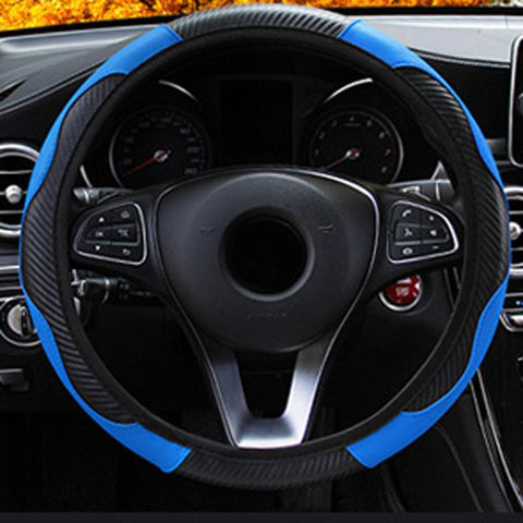 Blue Black Anti Slip Carbon Fiber Leather Steering Covers-AM01390-Veeddydropshipping