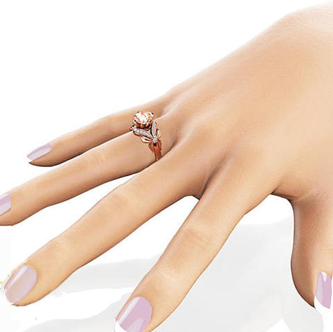 18K Rose Gold Ring Gemstone Wedding Ring for Women-JW00012-Veeddydropshipping