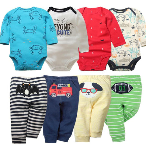 2022 4PCS Baby Bodysuits+4PCS Baby Pants Infant Striped Newborn Ropa Bebe-TB00332-Veeddydropshipping