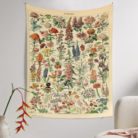 Botanical Print Floral Tapestry Wall Hanging-HA00218-Veeddydropshipping