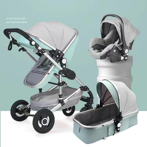 baby stroller 3 in 1 with car seat,Luxury Multifunctional  BABY carriage,blue-TB00353-Veeddydropshipping