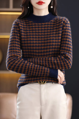 Knitwears Sweater Women Cashmere Pullovers Wool Plaid Knit-WF00068-Veeddydropshipping