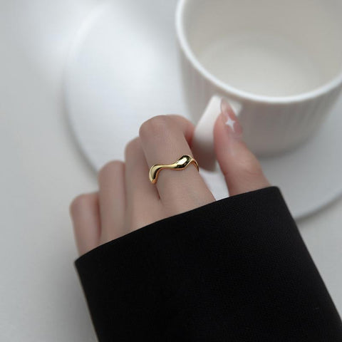 925 Sterling Silver Irregular Design Water Drop Stackable Finger Ring -JW00076-Veeddydropshipping