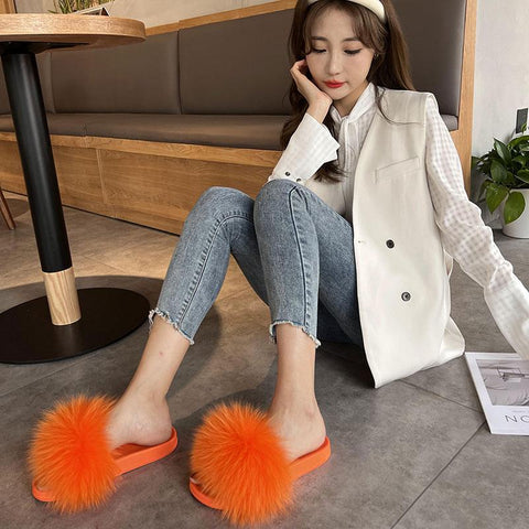 Summer Open Toe Fluffy Real Fur Color Sandals Casual-BS01204-Veeddydropshipping
