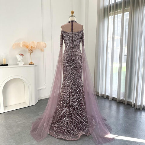 Mermaid Luxury Evening Dress with Cape-WF01589-Veeddydropshipping