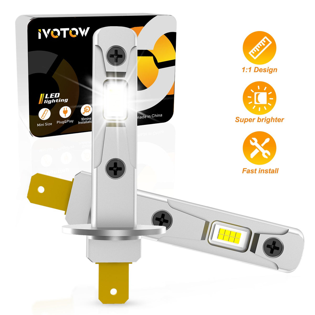 IVOTOW 2Pcs H1 LED Headlight Bulb Mini Size Design Wireless Fanless For Car-AM00021-Veeddydropshipping