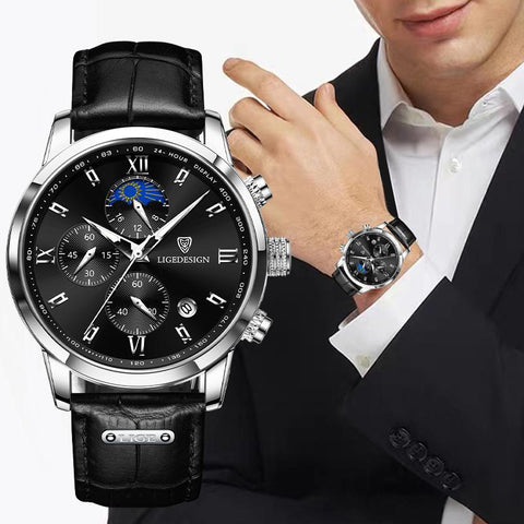 Business Fashion Watch Man Leather Wristwatch Quartz-JW00697-Veeddydropshipping
